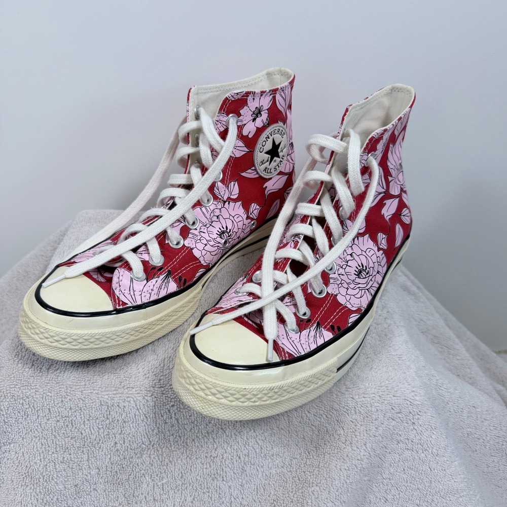 Vintage Floral Converse Chuck Taylor 70 High Top W 9.5 Red Pink Sneakers Shoe